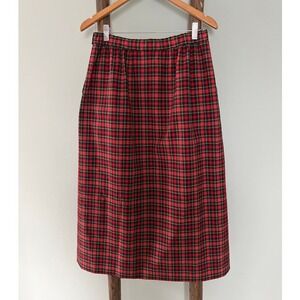 Pendleton Plaid Midi Skirt Pure Virgin  Wool  A-Line  Red Black Size 12
